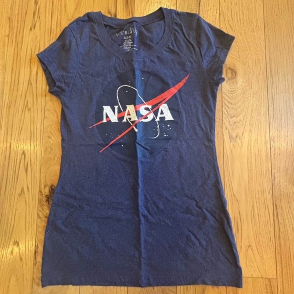 Navy Blue NASA / Space Cotton Blend Fitted Short Sleeve Graphic Tee
